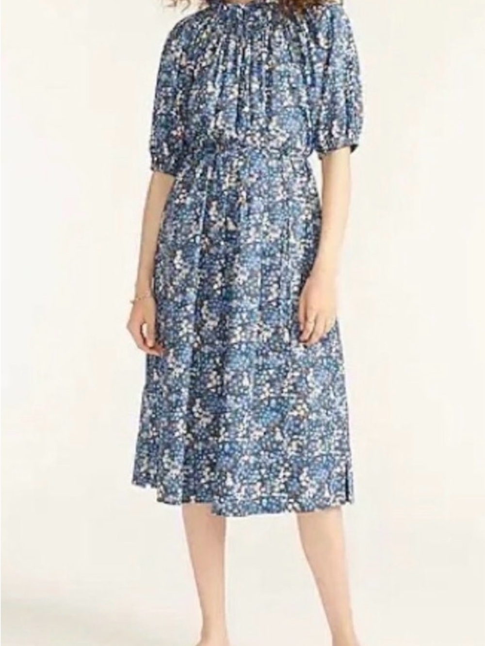 J.Crew Smocked Neck Puff sleeve Dress in Liberty Sea Blossom Fabric- size M
